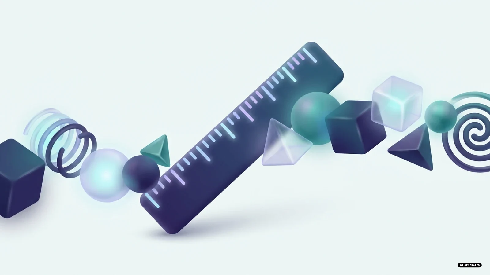 Illustrazione astratta di un righello che misura forme geometriche luminose
