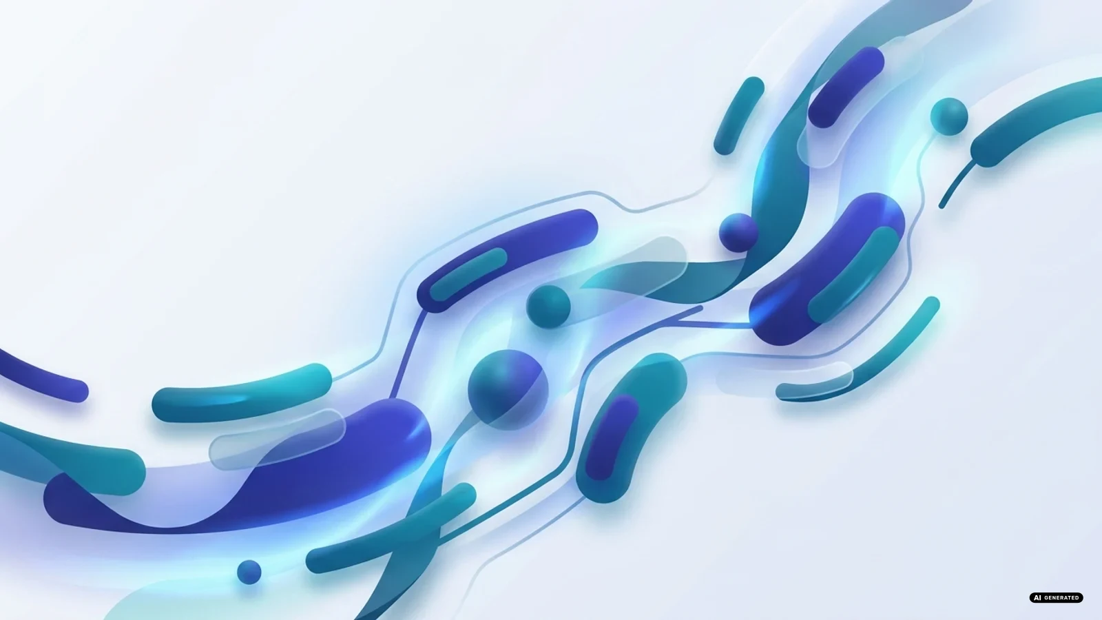 Forme astratte azzurre e blu che si rincorrono veloci, come dati in movimento dentro un circuito luminoso