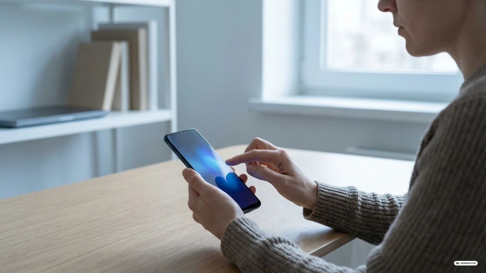 Uno smartphone Android con un microfono che si spegne e una luce blu che lo sostituisce