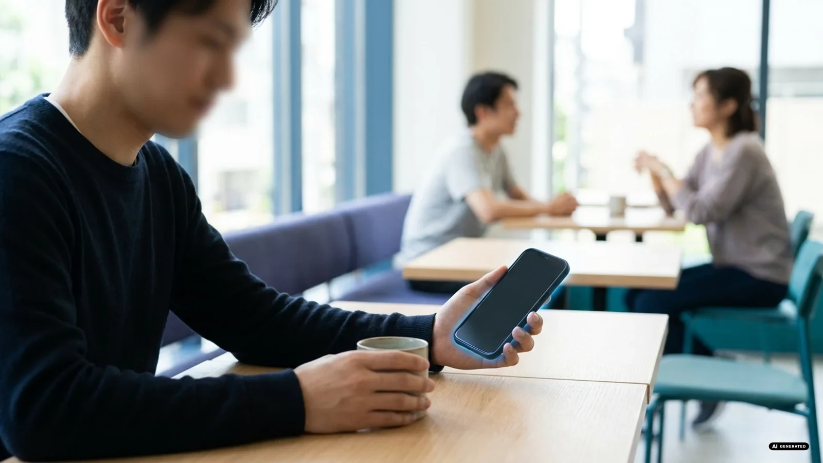 Uno smartphone Android con un microfono che si spegne e una luce blu che lo sostituisce