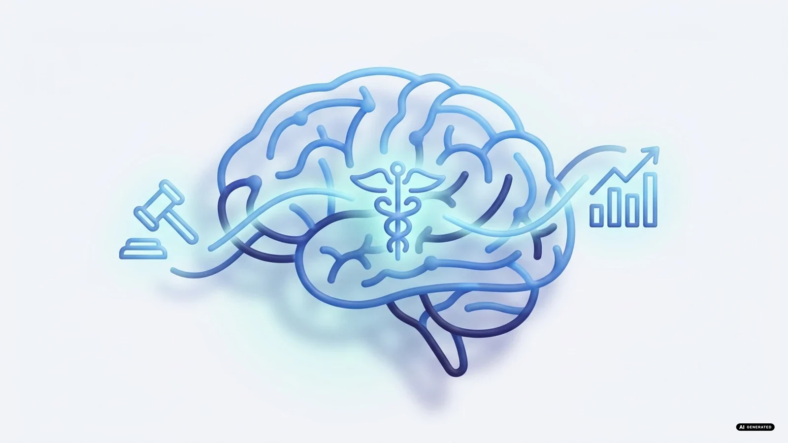 Illustrazione astratta di un cervello digitale con linee blu più ordinate