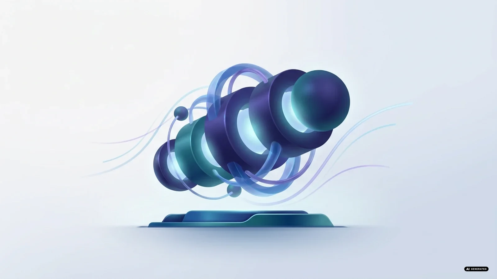 Forme geometriche blu e viola che si intrecciano, simbolo di una grande rete di intelligenza artificiale