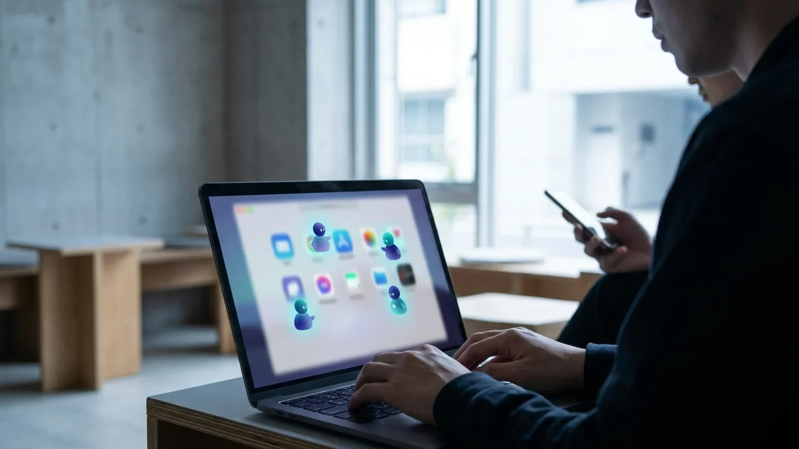 Piccoli avatar tondi e colorati che rappresentano assistenti IA connessi a varie app